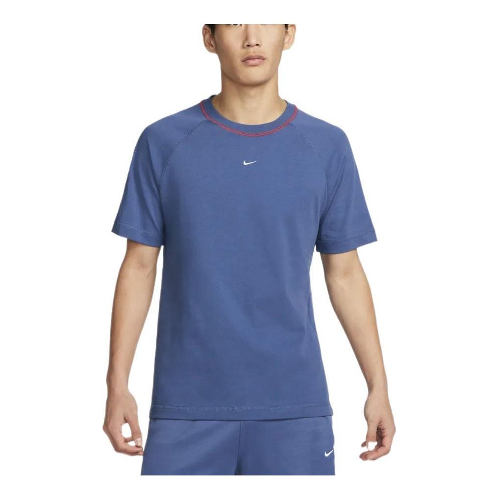Nike Solid Color Breathable Soccer/Football Cotton Knit Loose Short Sleeve Blue DC9063-410
