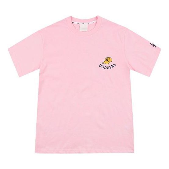 MLB NY/LA Los Angeles Dodgers Basic Small Label Embroidered Round Neck Short Sleeve Unisex Pink 31TST0931-07P
