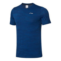 Li-Ning Running Series Quick Dry Breathable Round Neck Knit Short Sleeve Blue ATSP135-6