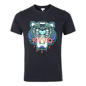 Men's KENZO Cotton Tiger Head Printing Short Sleeve Black 5TS050-4YA-99