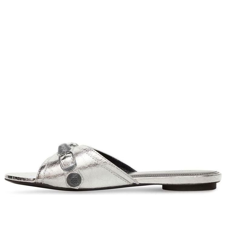 (WMNS) Balenciaga Cagole Metallic Slides 'Silver Black' 694342WBDK38018