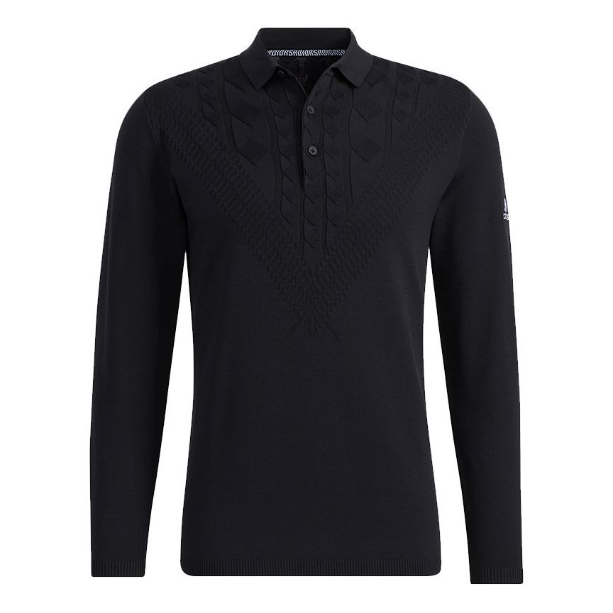 adidas Golf Solid Color Breathable Sports Long Sleeves Polo Shirt Black GT3656