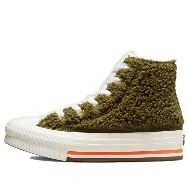 (GS) Converse Chuck Taylor All Star Sherpa EVA Platform High 'Dark Moss Bold Mandarin' 673198C