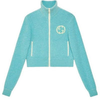 (WMNS) Gucci Interlocking G Extrafine Wool Zip Up Cardigan 'Light Blue' 772342-XKDMG-4452