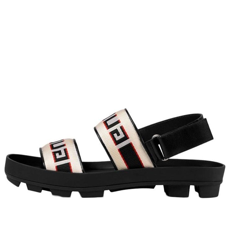 Gucci GG Jacquard Stripe Straps Soft Sole Cozy Sports Black White Sandals 523769-HJP10-9575