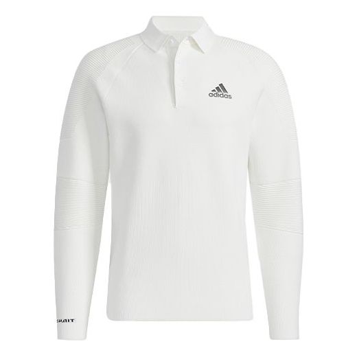 adidas Solid Color Sports Long Sleeves Polo Shirt White HB3584
