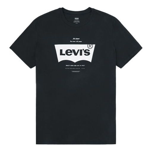Men's Levis Logo Alphabet Printing Loose Round Neck Short Sleeve Black 22489-0301