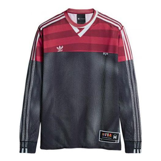 Men's adidas originals x Alexander Wang Crossover Logo Splicing Alphabet Printing Round Neck Long Sleeves Black T-Shirt DW7602