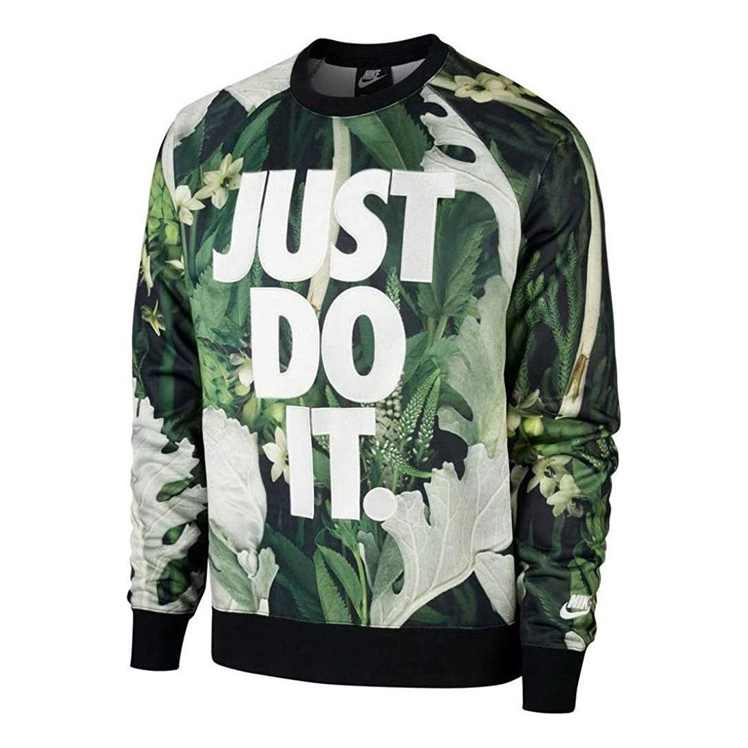 Men's Nike Flowers Alphabet Printing Round Neck Pullover Long Sleeves Green CK8177-083