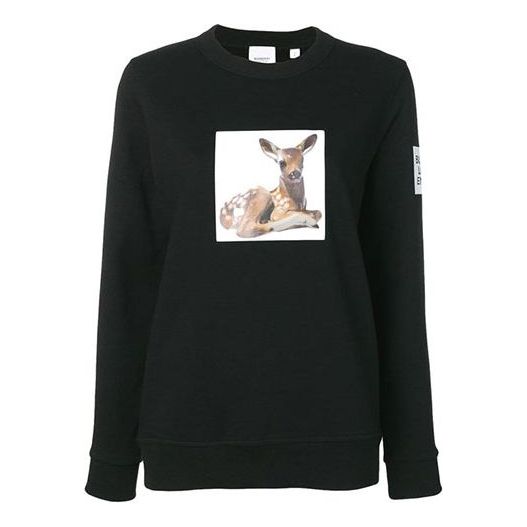 (WMNS) Burberry Printing Round-neck Swea Black 80136711