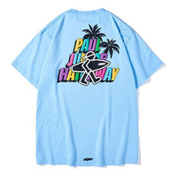 PJs Vigor Beach Surf Pattern Printing Short Sleeve Unisex Blue 20SSTS10304-P