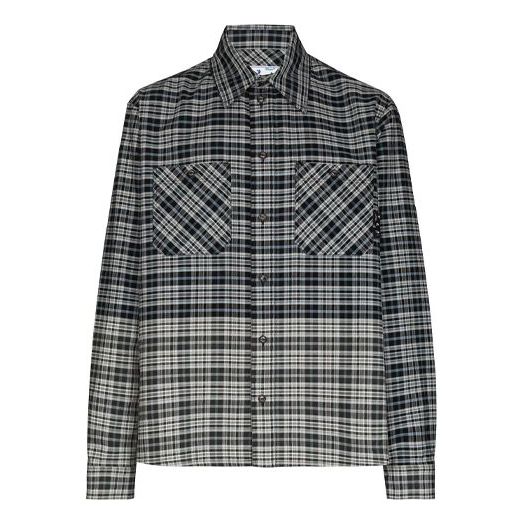 Off-White SS21 Chest Pocket Plaid Long Sleeves Shirt Loose Fit Black Gray OMGA133R21FAB0014110