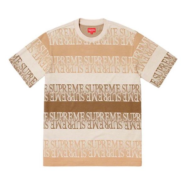 Supreme SS19 Text Stripe Jacquard SS Top Natural Logo Tee SUP-SS19-797