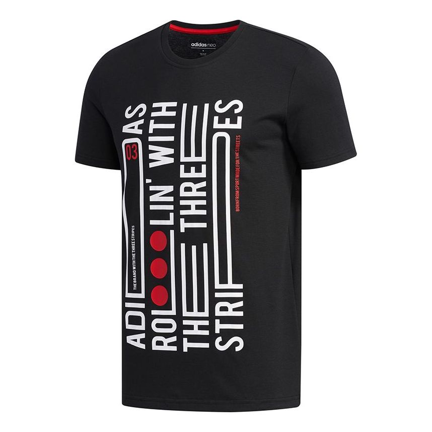 adidas neo Cs Verbiage T Stripe Causual Sports Round Collar Male Black EI4530