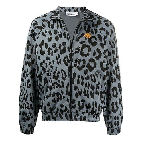 Men's KENZO Tiger Head Embroidered Logo Leopard Print Jacquard Jacket Gray FA65BL7314CA-62
