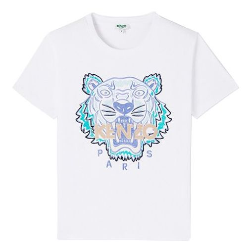 Men's KENZO Embroidered Tiger Head Casual Short Sleeve White FA55TS0904V9-01