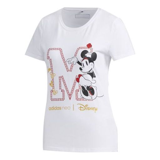 (WMNS) adidas neo x DISNEY CNY Mickey Mouse T-Shirt 'White' GE7779
