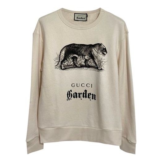 Gucci Tiger Print Loose Round Neck Pullover Sweater 'Beige' 475532-X3Q08-9524