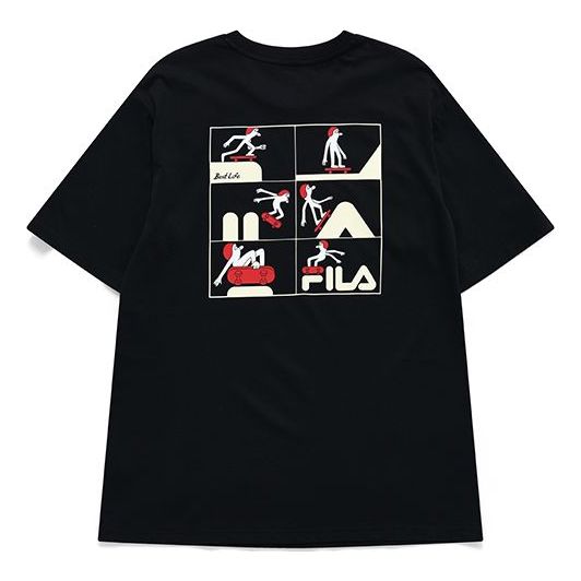FILA FUSION x Jeremyville Crossover Skateboard Sports Printing Loose Short Sleeve Couple Style Black T11U139103F-BK