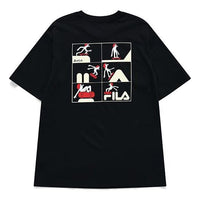 FILA FUSION x Jeremyville Crossover Skateboard Sports Printing Loose Short Sleeve Couple Style Black T11U139103F-BK
