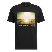 adidas Logo Sunset Printing Round Neck Short Sleeve Black HN0402