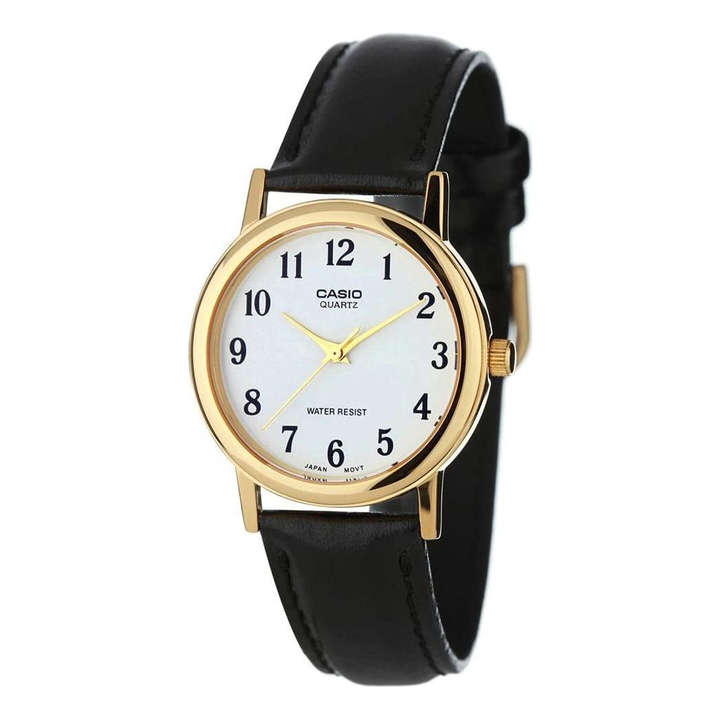 CASIO Leather Blac kStrap Gold Dial Analog MTP-1093Q-7B2