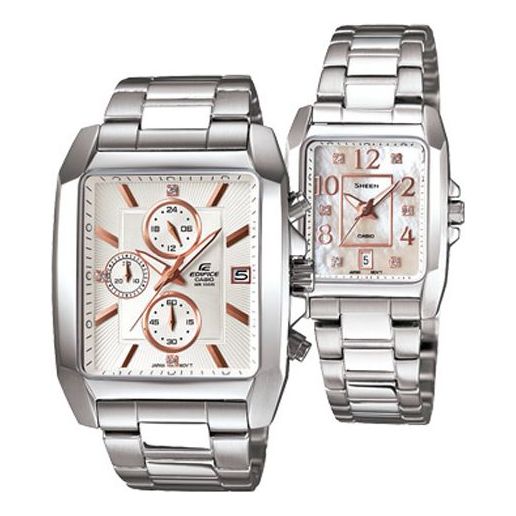 CASIO EDIFICE&SHEEN Series Minimalistic Casual Couple White Analog EFR-511D-7AV&SHE-4023DP-7