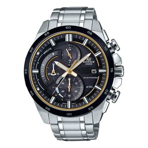 CASIO EDIFICE Waterproof Solar Powered Stainless Steel Strap Quartz Sapphire Crystal Mens Black Analog EQS-600DB-1A9