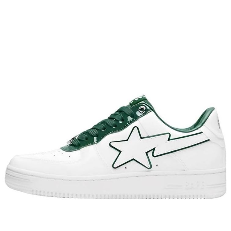 A BATHING APE Bape STA Leather Low 'White Green' 1J30-191-017-GREN
