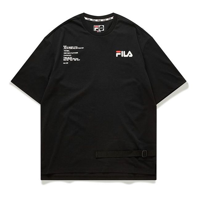 FILA FUSION Alphabet Logo Printing Knit Short Sleeve Black T11M023102F-BK