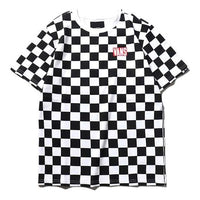 Vans Grid Printing Short Sleeve Couple Style Black White Plaid  VN0A4MLUJOZ