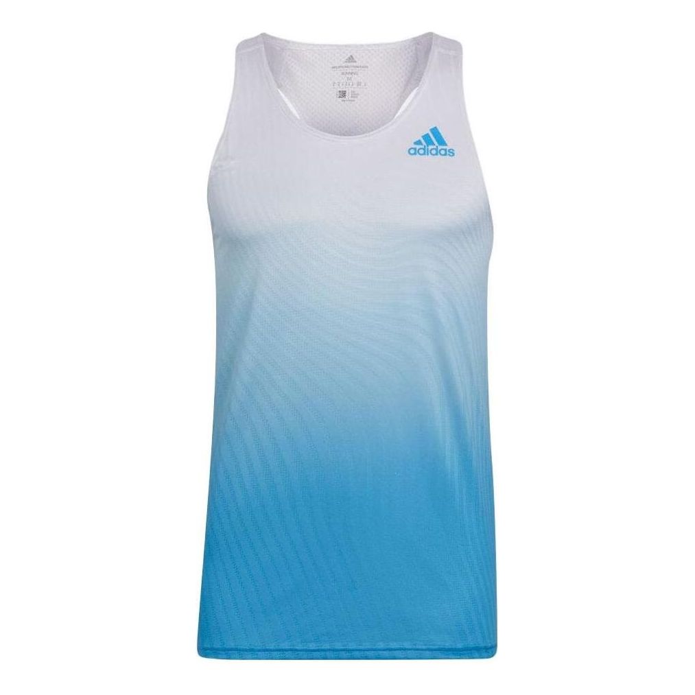 Men's adidas Stripe Logo Gradient Round Neck Pullover Sports Vest Blue HG6450