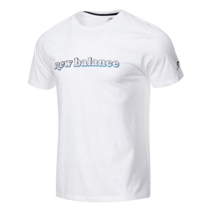 New Balance Logo Print Heathertech Short Sleeve T-shirt Asia Sizing 'White Blue' AMT11071-WBP