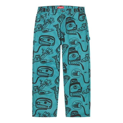 Supreme FW19 Week 7 Painter Pant Printing Pattern Casual Long Pants Unisex Blue SUP-FW19-695