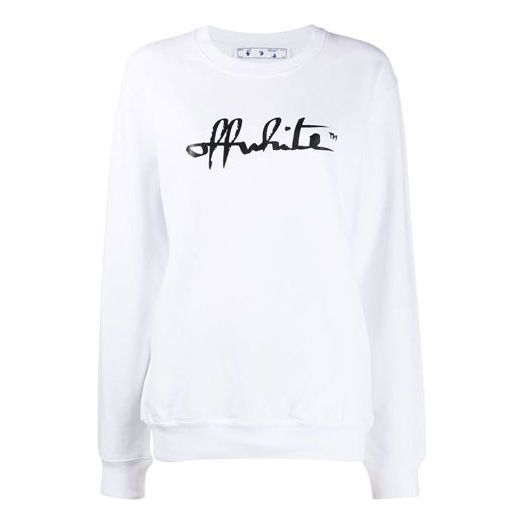 (WMNS) Off-White Cotton Printing Round Neck Pullover White Hoodie OWBA055E20FLE0010110
