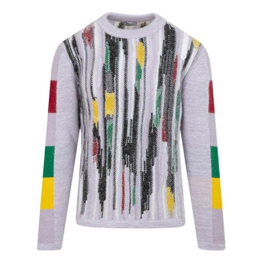 Men's DIOR Stripe Printing Round Neck Long Sleeves Pullover Wool Sweater Multicolor 143M651AT286-C480