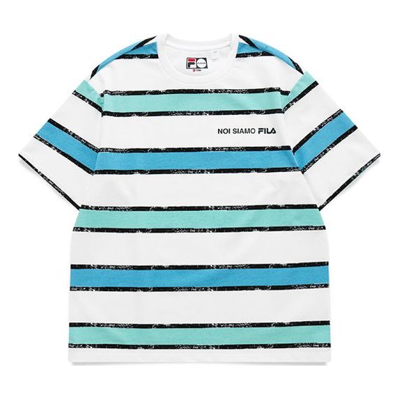 FILA FUSION Stripe Round Neck Loose Short Sleeve White T11M121108F-LB