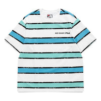 FILA FUSION Stripe Round Neck Loose Short Sleeve White T11M121108F-LB