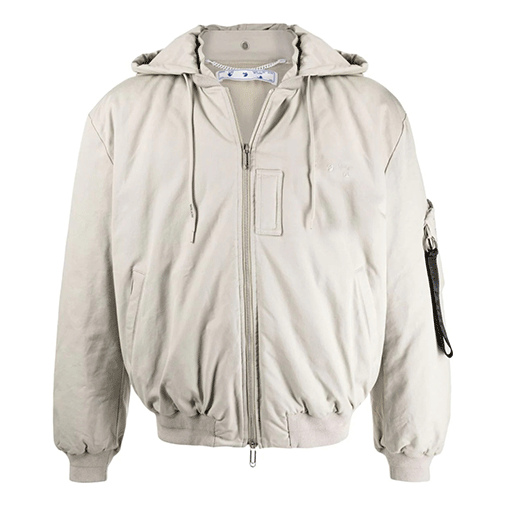 Men's Off-White FW21 Detachable Hooded Zipper Jacket Loose Fit Light Brown OMEH037F21FAB0011700
