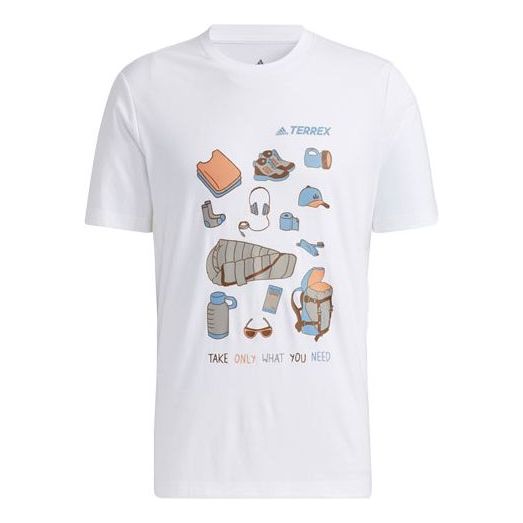 Men's adidas Bao Gfx Ss Tee Outdoor Sports Cartoon Printing Round Neck Short Sleeve White T-Shirt GN7608