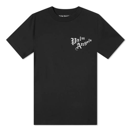 Men's PALM ANGELS Back Sacred Heart Tee Heart Shape Printing Short Sleeve Black PMAA001S204130151088