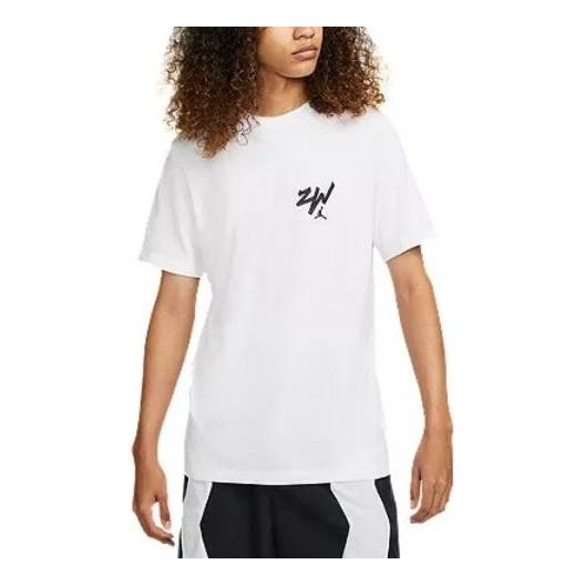 Men's Air Jordan Zion Solid Color Alphabet Printing Round Neck Cotton Short Sleeve White T-Shirt DM4031-101