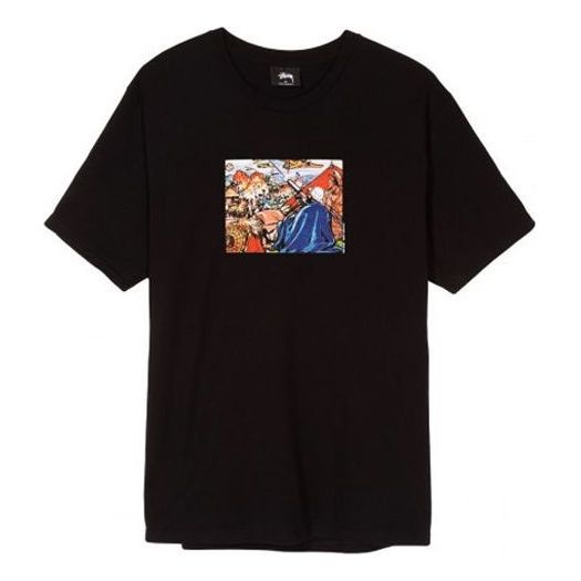 Men's Stussy Selassie Printing Short Sleeve Black 1904154