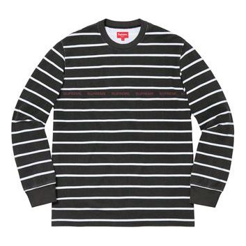 Supreme SS19 Printed Stripe Pique LS Top Black Tee SUP-SS19-509