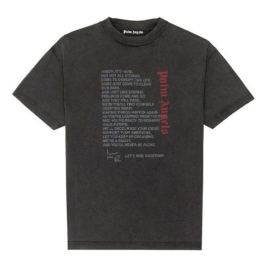 Men's PALM ANGELS Alphabet Printing Washed Short Sleeve Black PMAA001G20JER0061001