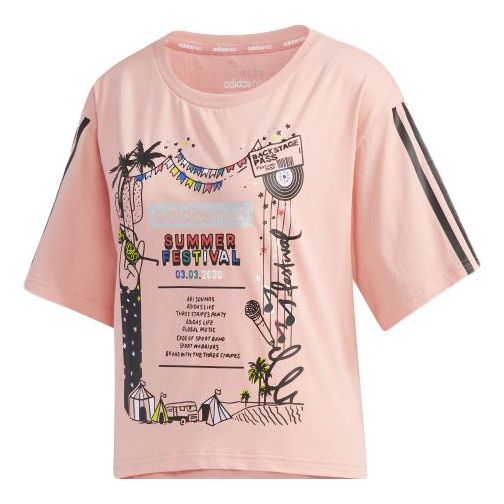 (WMNS) adidas neo Faves Tshirt Shoulder Drop Printing Sports Short Sleeve Pink FP7294