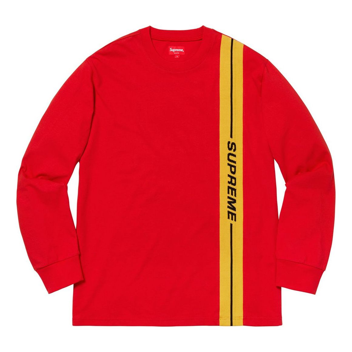 Supreme FW18 Vertical Logo Stripe LS Top Red Logo Tee SUP-FW18-219