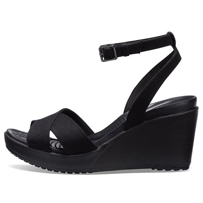 (WMNS) Crocs Leigh II Cross Strap Ankle Wedge Sandals 'Black' 204950-060