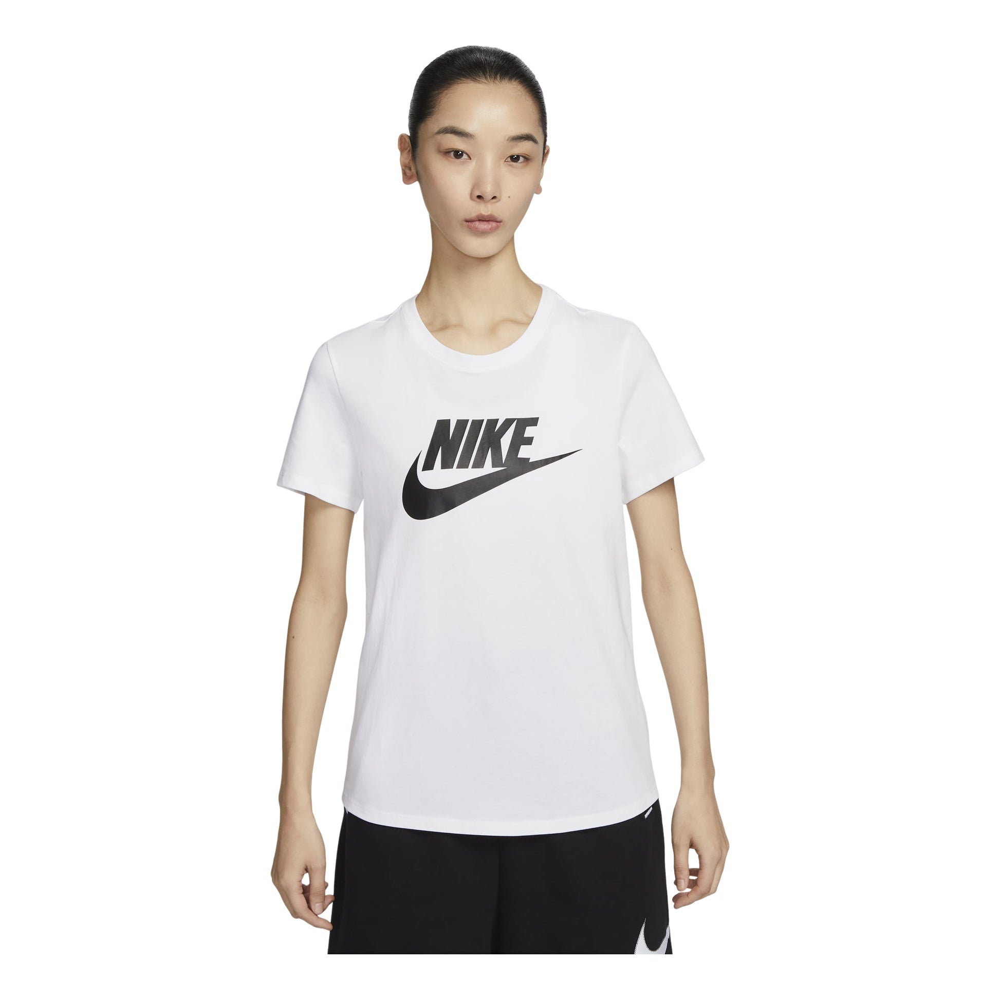 (WMNS) Nike Sportswear Essentials Logo T-shirt Asia Sizing 'White Black' DX7907-100