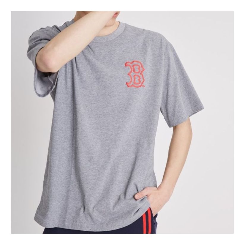 MLB LIKE Popcorn Series Boston Red Sox Graffiti Printing Round Neck Loose Short Sleeve Unisex Gray 31TSSJ931-43M